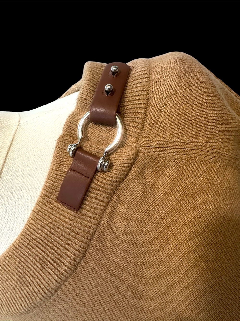 Lauren Ralph Lauren 100% Cotton Equestrian Boatneck Sweater Camel Size M - Picture 4 of 10